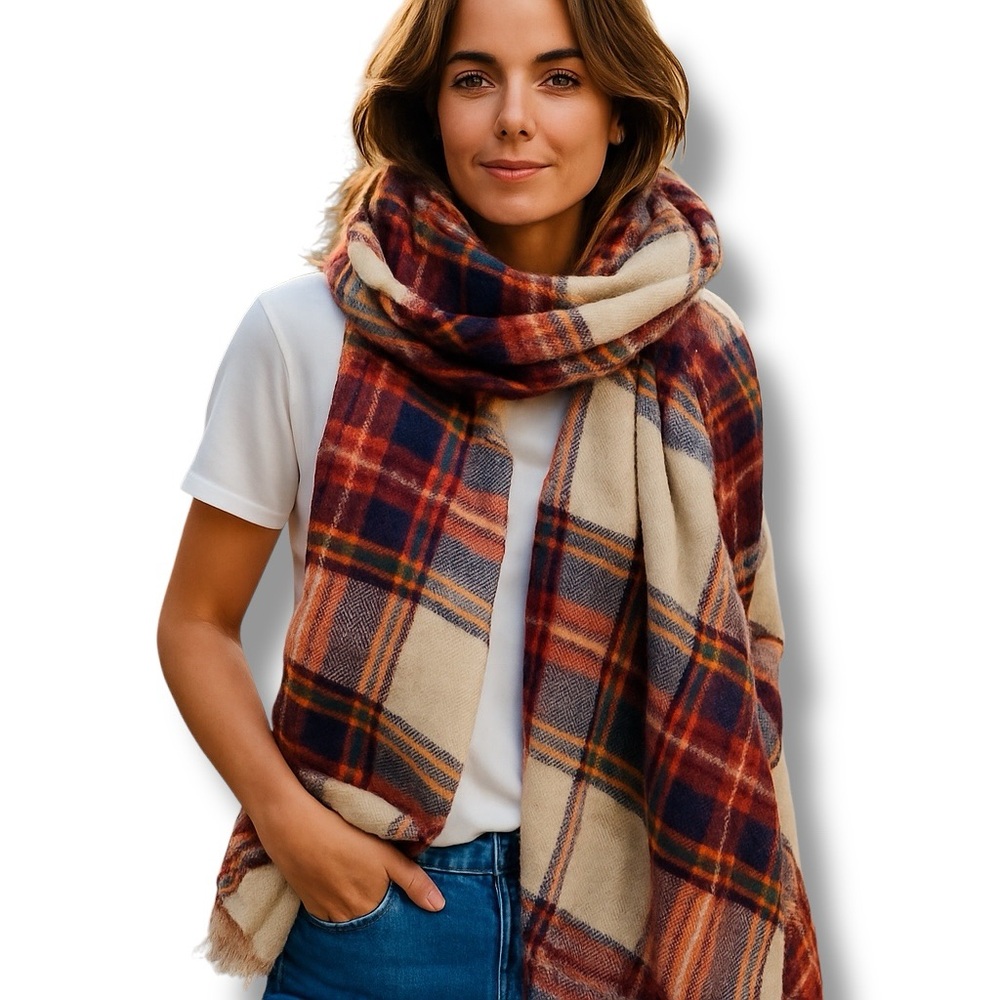 Merona Plaid Blanket Wrap Scarf, Multicolor Plaid, OSFA